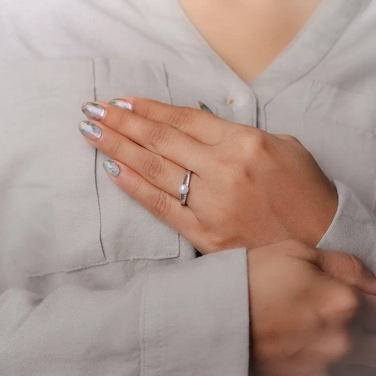925 Silver Paved Pearl Stream Ring - 925 sterling silver ring by Tassya Silver