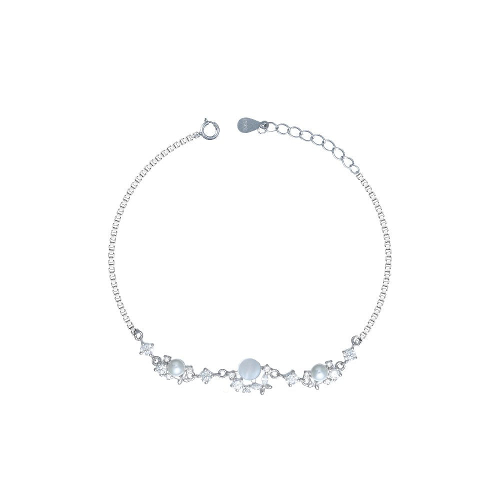 925 Silver Pearl Sparkle Bracelet - 925 sterling silver bracelet by Tassya Silver
