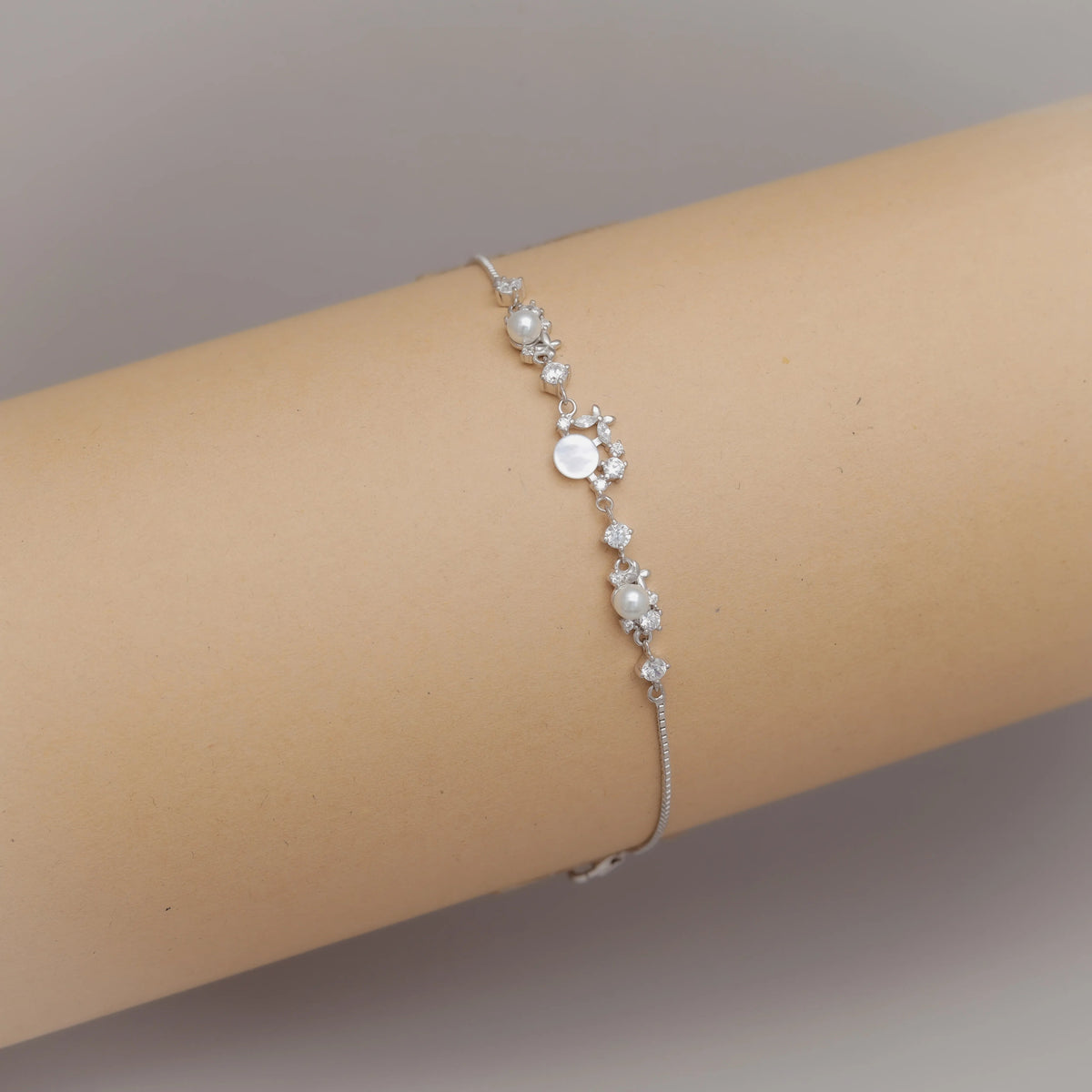 925 Silver Pearl Sparkle Bracelet - 925 sterling silver bracelet by Tassya Silver