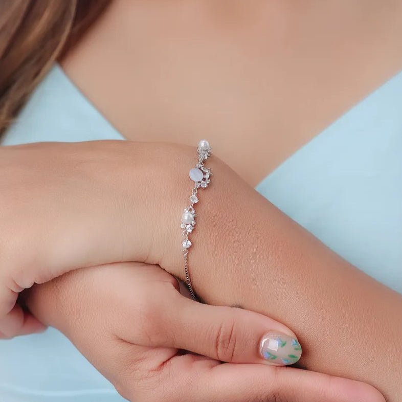 925 Silver Pearl Sparkle Bracelet - 925 sterling silver bracelet by Tassya Silver