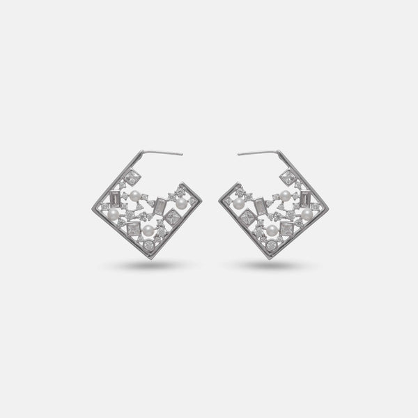 925 Silver Pearl Square Studs