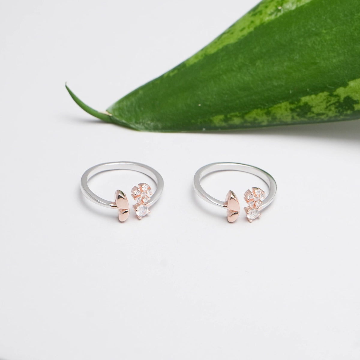 925 Silver Petal Glow Toe Rings (Pack of 2) - 925 sterling silver ring by Tassya Silver