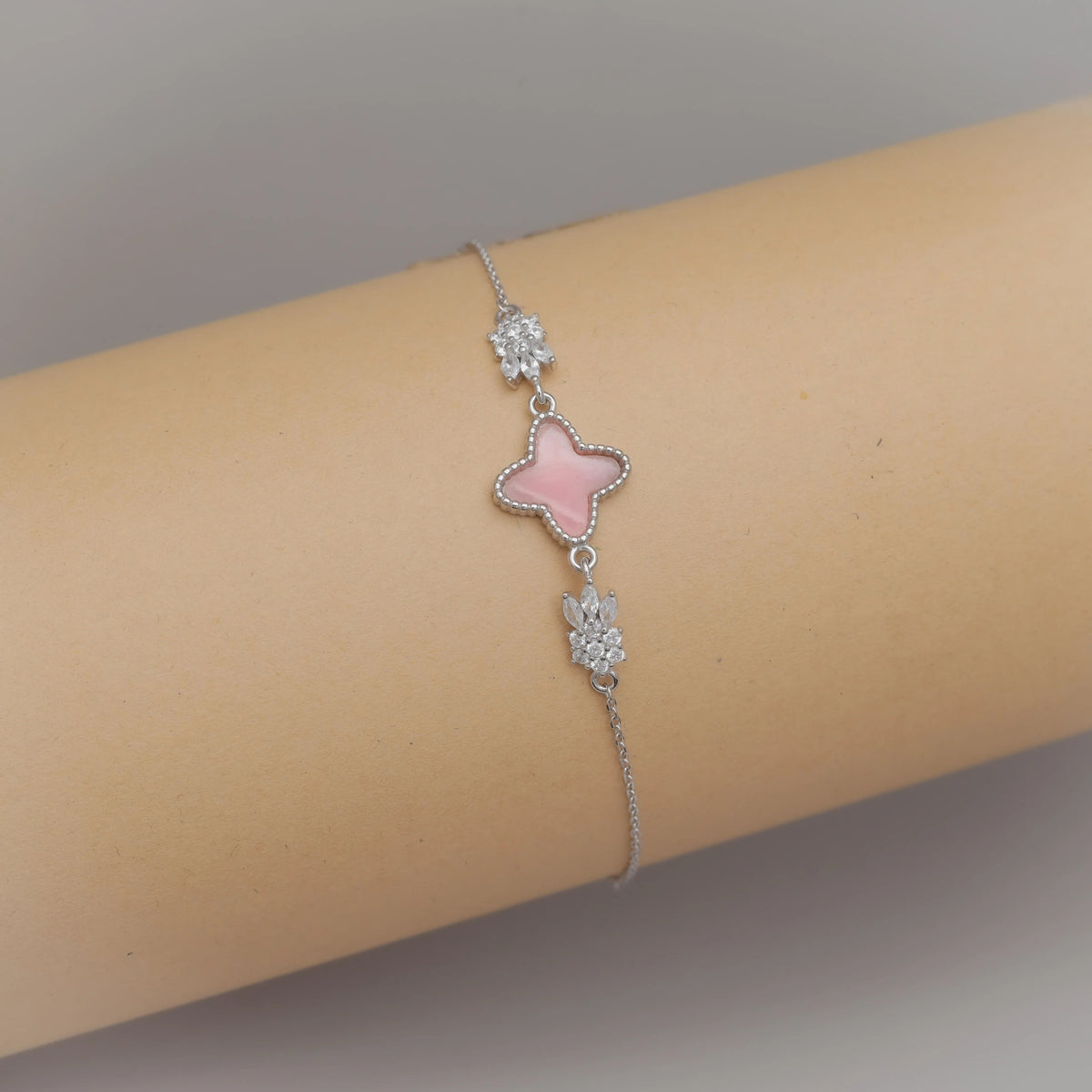 925 Silver Pink Blossom Bracelet - 925 sterling silver bracelet by Tassya Silver