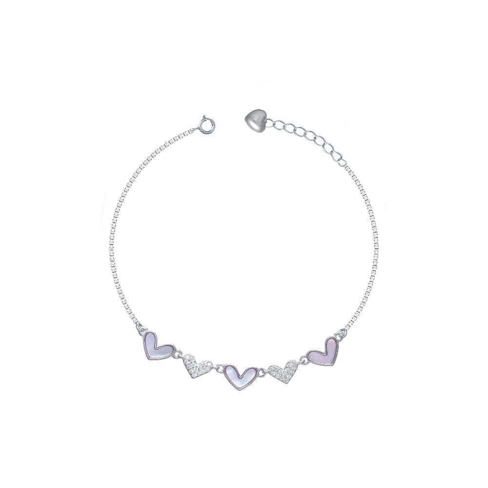925 Silver Pink Heart Bracelet - 925 sterling silver bracelet by Tassya Silver
