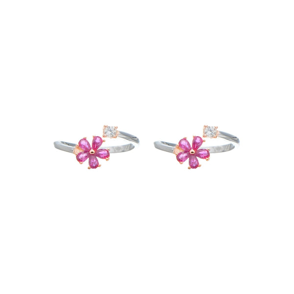 925 Silver Pink Petal Charm Floral Toe Rings – Daily & Party Wear