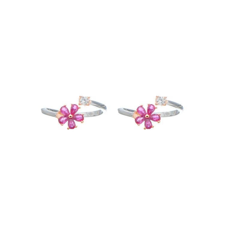 925 Silver Pink Petal Charm Floral Toe Rings – Daily & Party Wear - 925 sterling silver ring by Tassya Silver