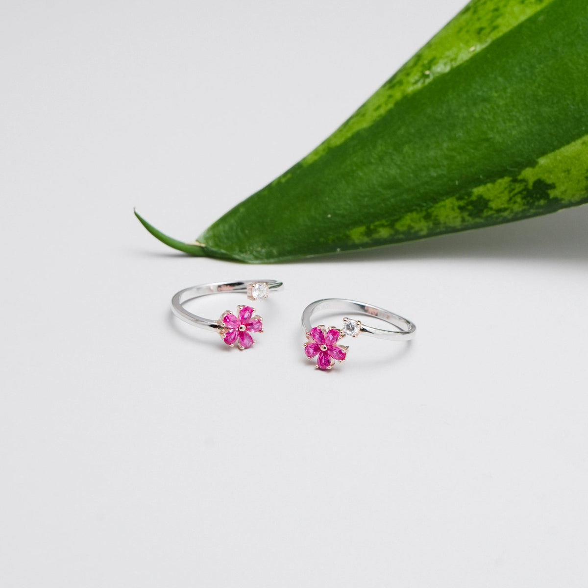 925 Silver Pink Petal Charm Floral Toe Rings – Daily & Party Wear - 925 sterling silver ring by Tassya Silver