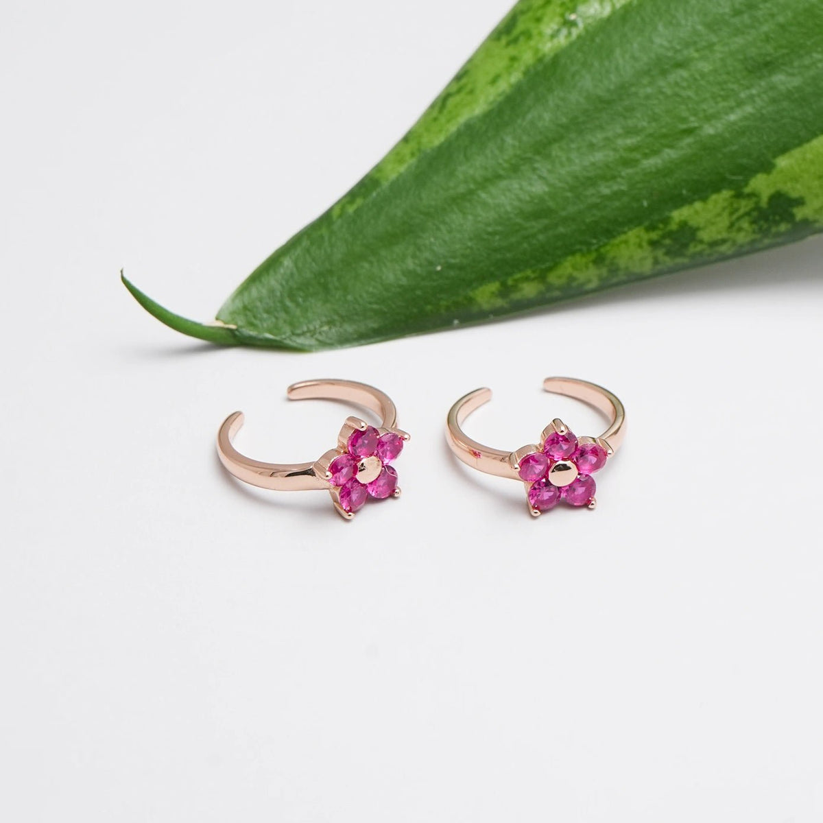925 Silver Rosegold Pink Rosy Bloom Toe Rings – Pack of 2 - 925 sterling silver ring by Tassya Silver