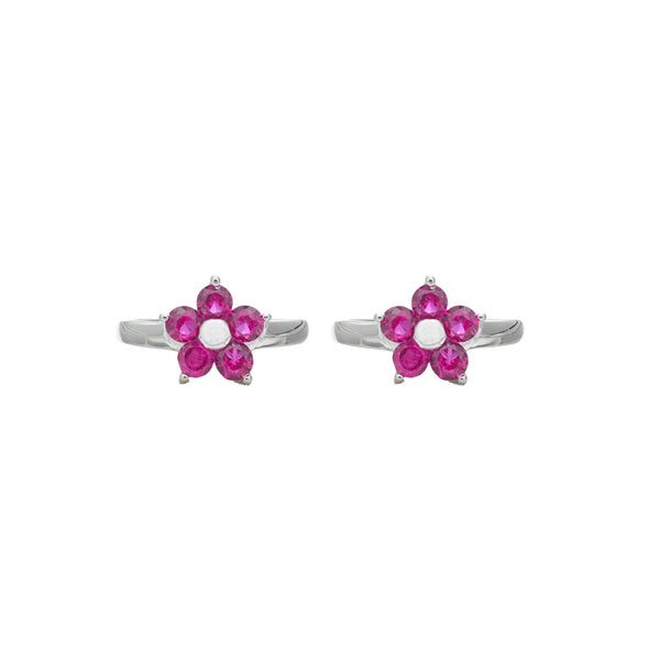 925 Silver Pink Rosy Bloom Toe Rings – Pack of 2