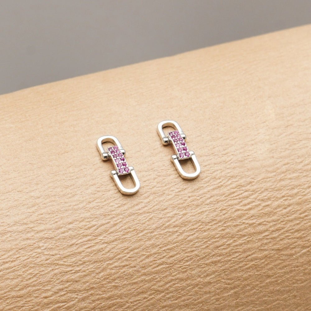 925 Silver Pink Spark Link Baby Studs - 925 sterling silver earrings by Tassya Silver