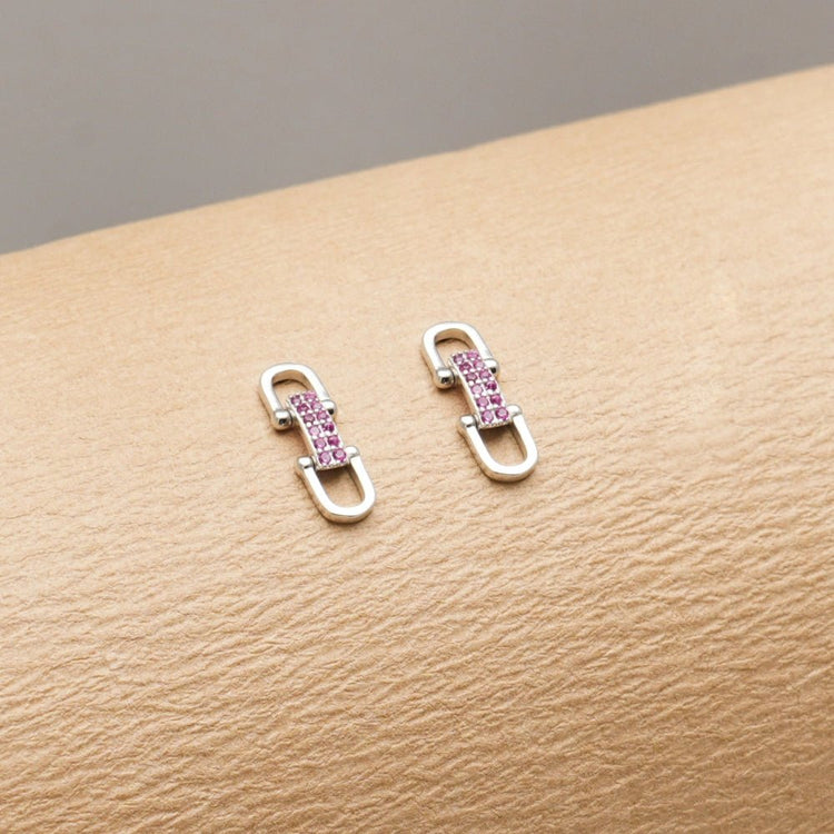 925 Silver Pink Spark Link Baby Studs - 925 sterling silver earrings by Tassya Silver