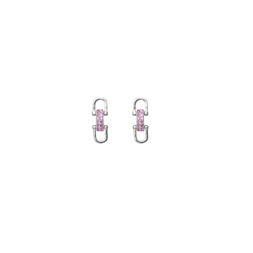 925 Silver Pink Spark Link Baby Studs - 925 sterling silver earrings by Tassya Silver