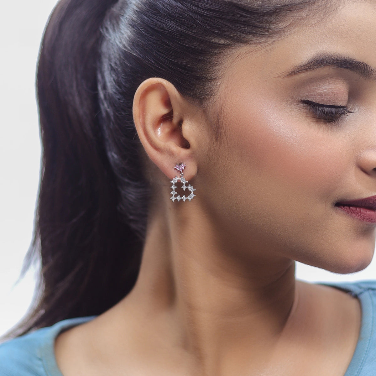 925 Silver Pink Heart Studs - 925 sterling silver earrings by Tassya Silver