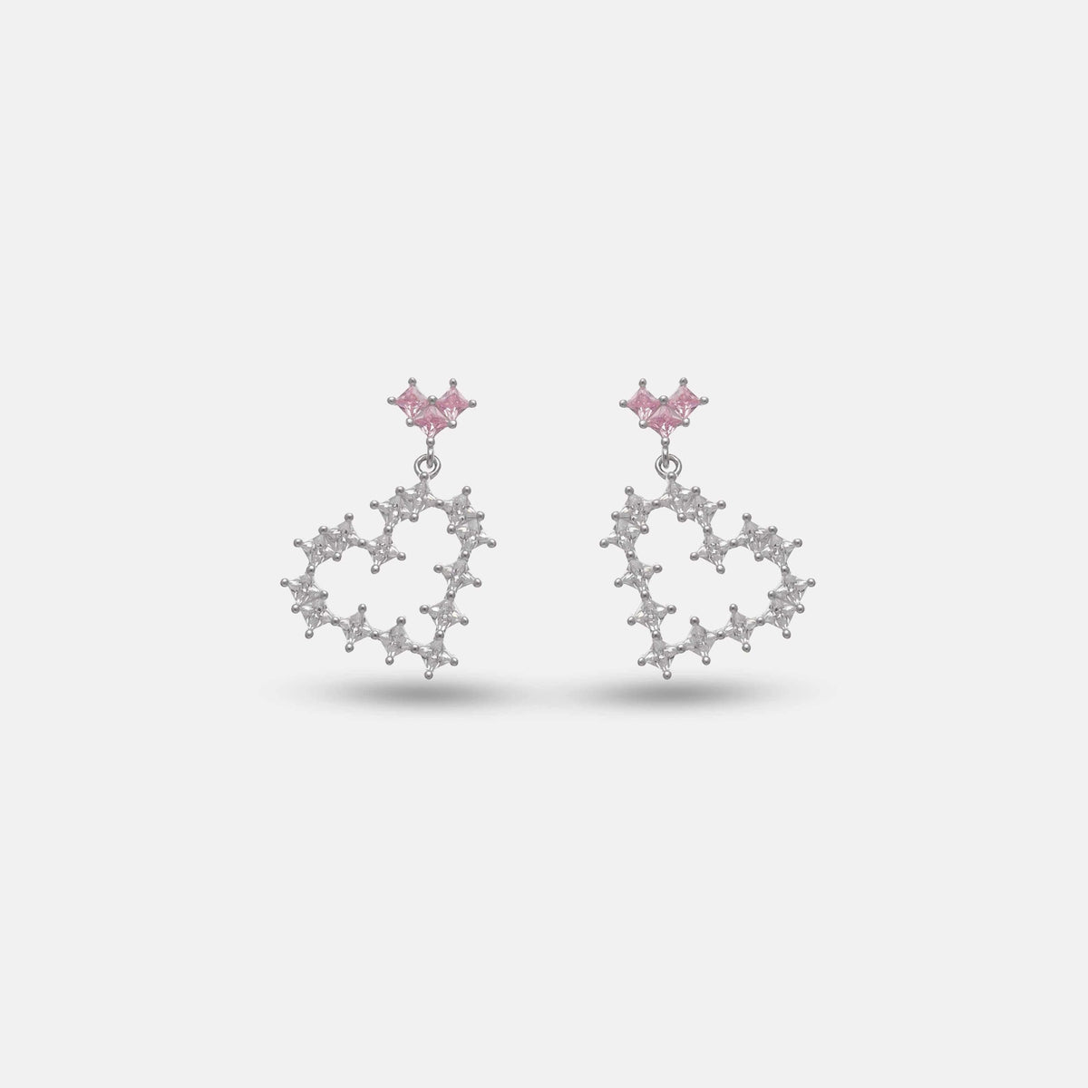 925 Silver Pink Heart Studs - 925 sterling silver earrings by Tassya Silver