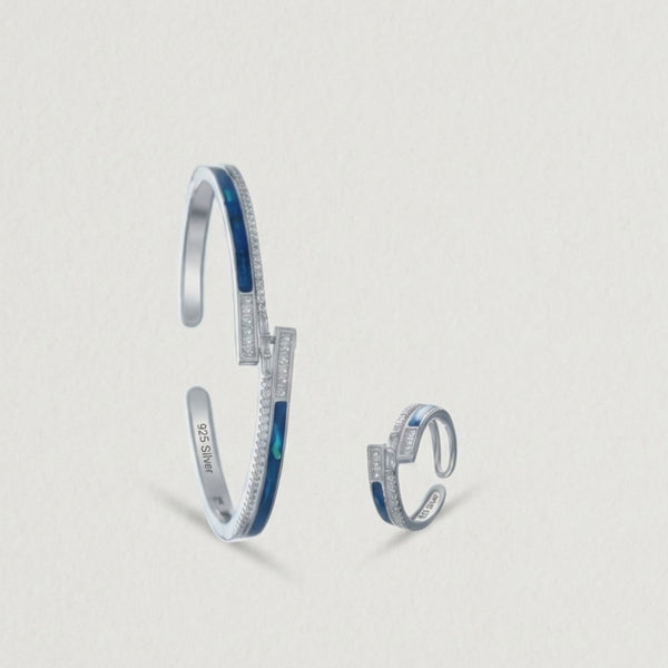 925 Silver Ocean Gleam Kada Ring Set