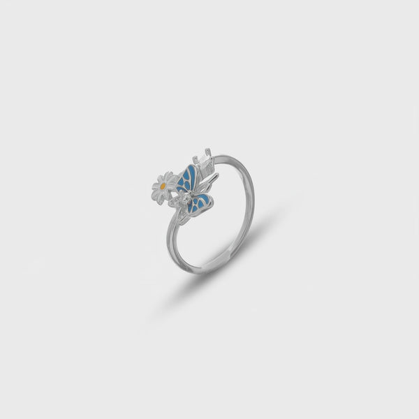 925 Silver Blossom Flight Floral Ring