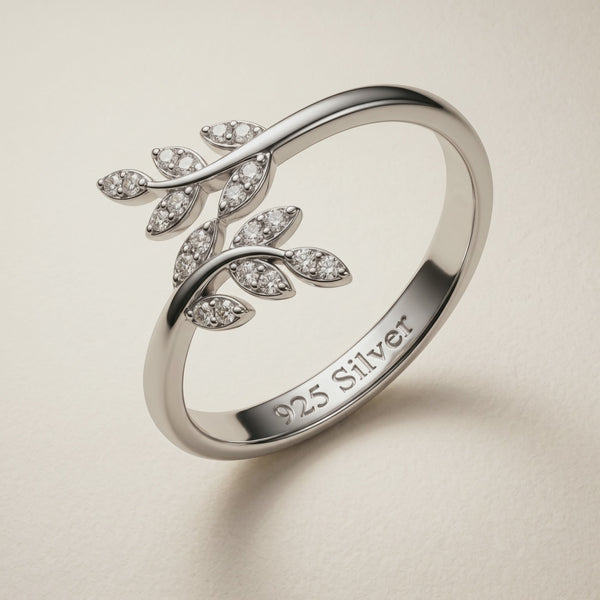 925 Silver Dewdrop Leaf Ring