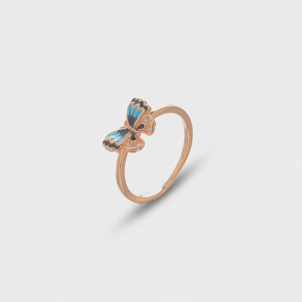 925 Silver Rose Gold Sky Blue Butterfly Ring