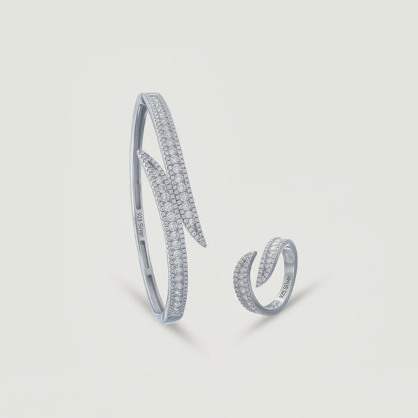 925 Silver Sparkle Wave Kada & Ring Set