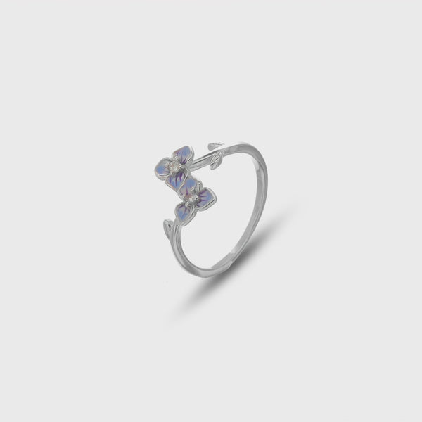 925 Silver Twin Bloom Floral Ring