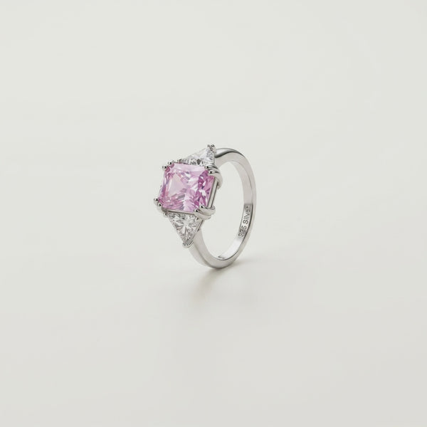 925 Silver Princess Pink Ring