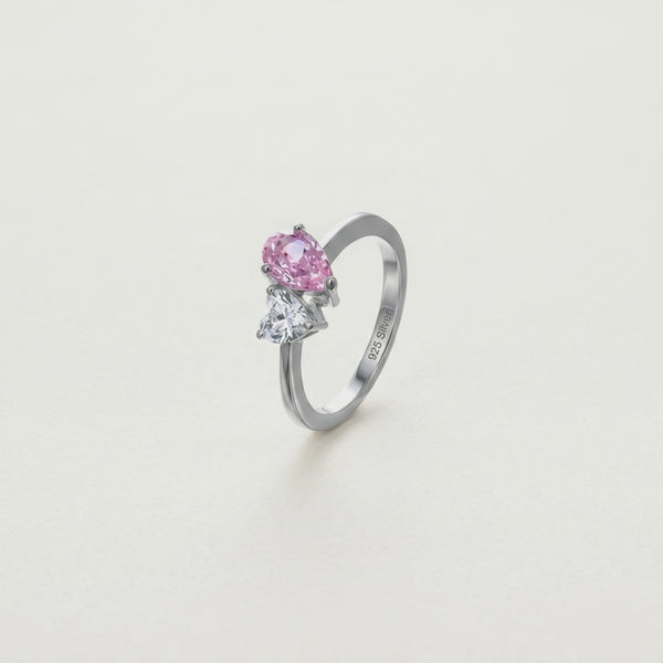 925 Silver Pink Drop Ring