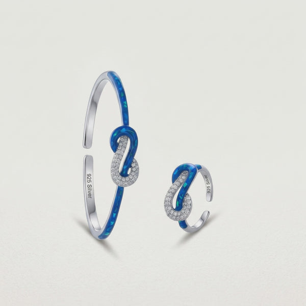 925 Silver Blue Infinity Kada & Ring Set