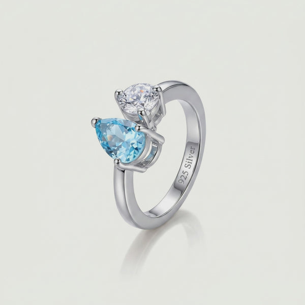 925 Silver Blue Drop Ring