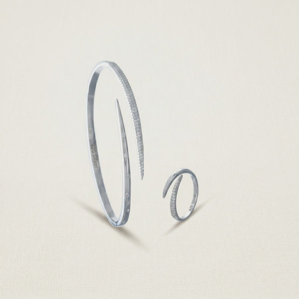 925 Silver Dazzle Line Kada & Ring Set