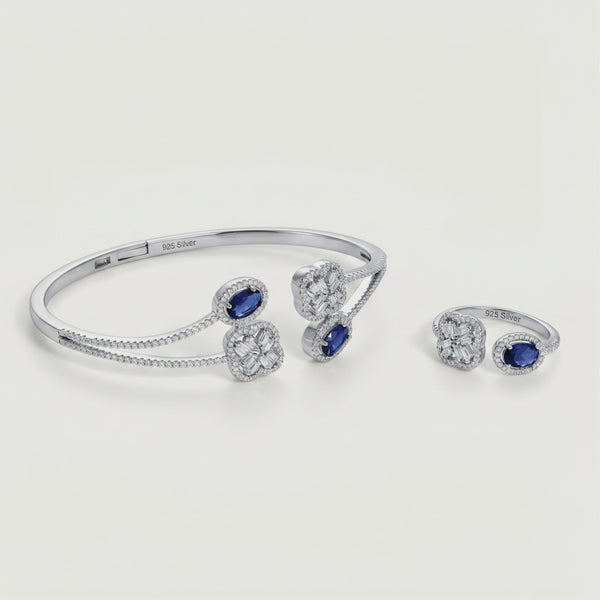925 Silver Sapphire Symphony Diamond Bracelet & Ring Set