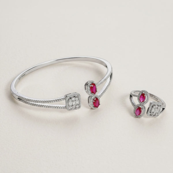 925 Silver Rubyellite Rhapsody Bracelet & Ring Set