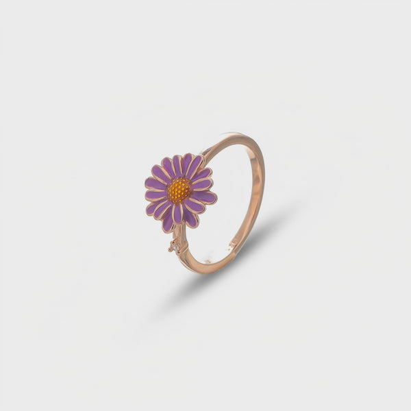 925 Rose Gold Purple Daisy Ring