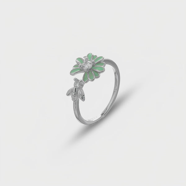 925 Silver Daisy Bee Floral Ring