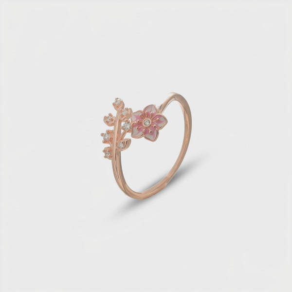 925 Silver Rose Gold Petal Sparkle Ring