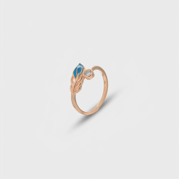 925 Silver Rose Gold Sapphire Leaf Ring