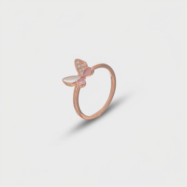 925 Rose Gold Pink Wings Ring