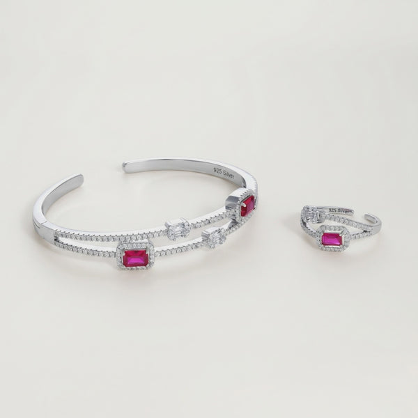 925 Silver Ruby Scarlet Star Bracelet Ring Set