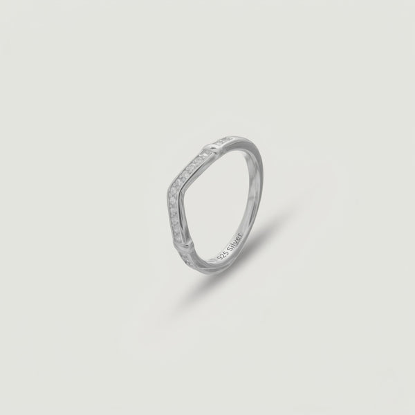 925 Silver Wave Sparkle Minimal Ring
