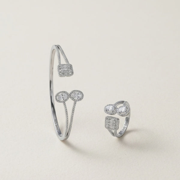925 Silver Diamond Luxe Kada Ring Set