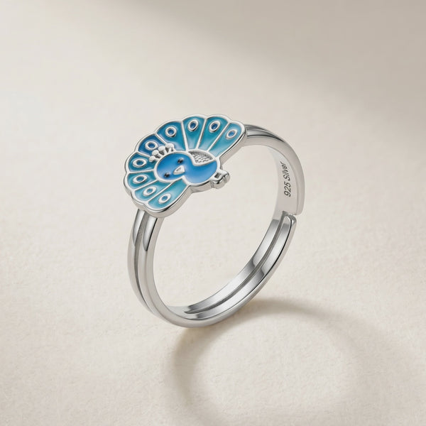 925 Silver Blue Peacock Charm Ring