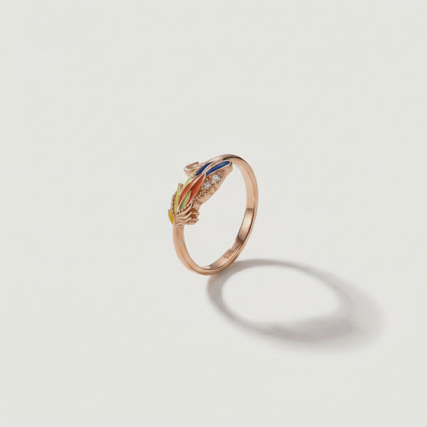 925 Silver Rose Gold Tricolor Feather Ring