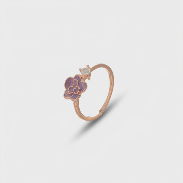 925 Silver Rose Gold Purple Floral Ring