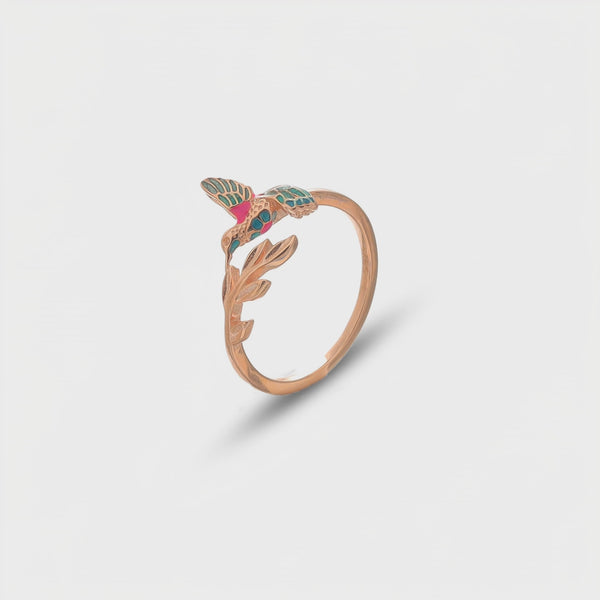 925 Rose Gold Pink Hummingbird Ring