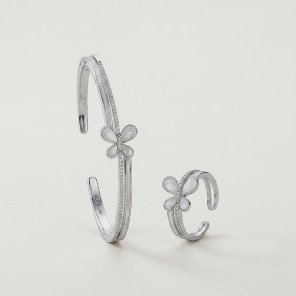 925 Silver Daisy Shine Kada & Ring Set