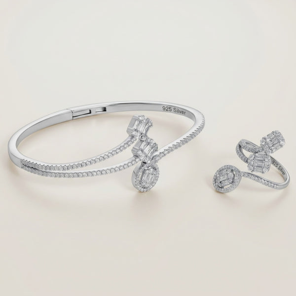 925 Silver Baguette Glow Bracelet & Ring Set