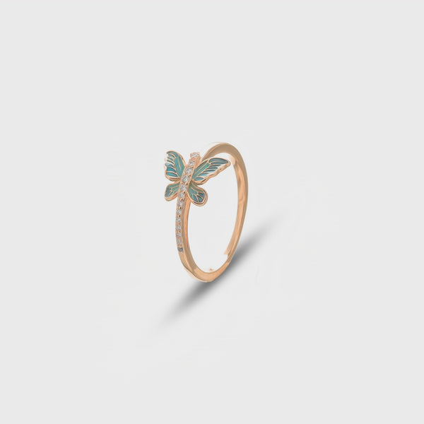 925 Rose Gold Blue Butterfly Ring