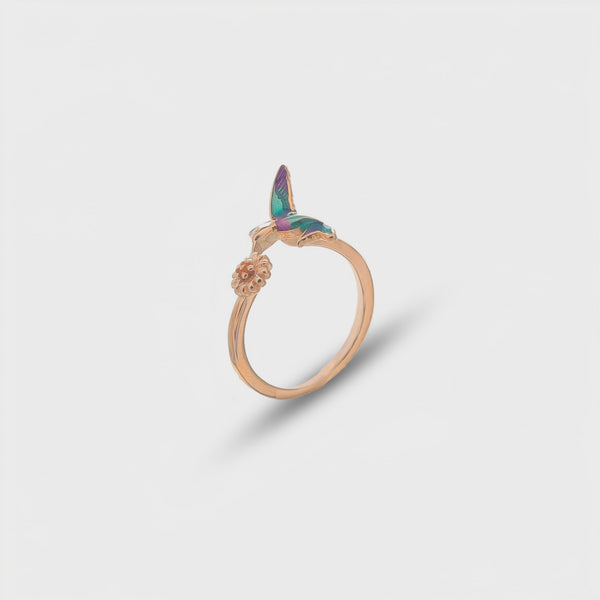 925 Silver Rose Gold Hummingbird Kiss Ring