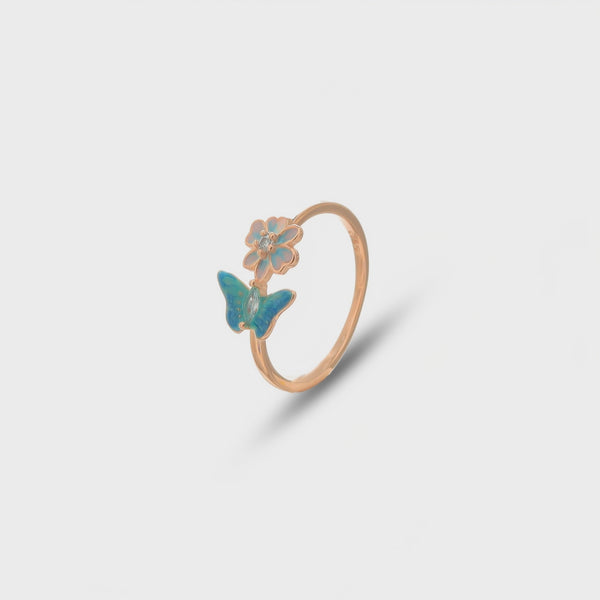 925 Silver Rose Gold Butterfly Bloom Ring
