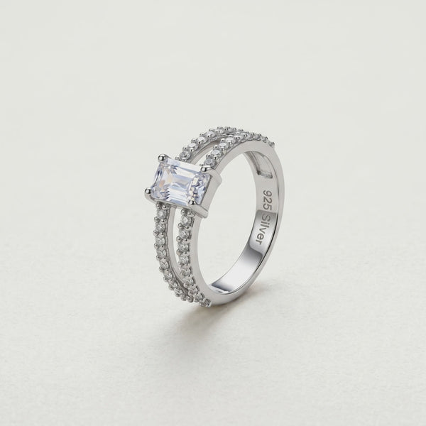 925 Silver Twin Band Baguette Ring