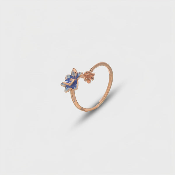 925 Rose Gold Blue Floral Ring